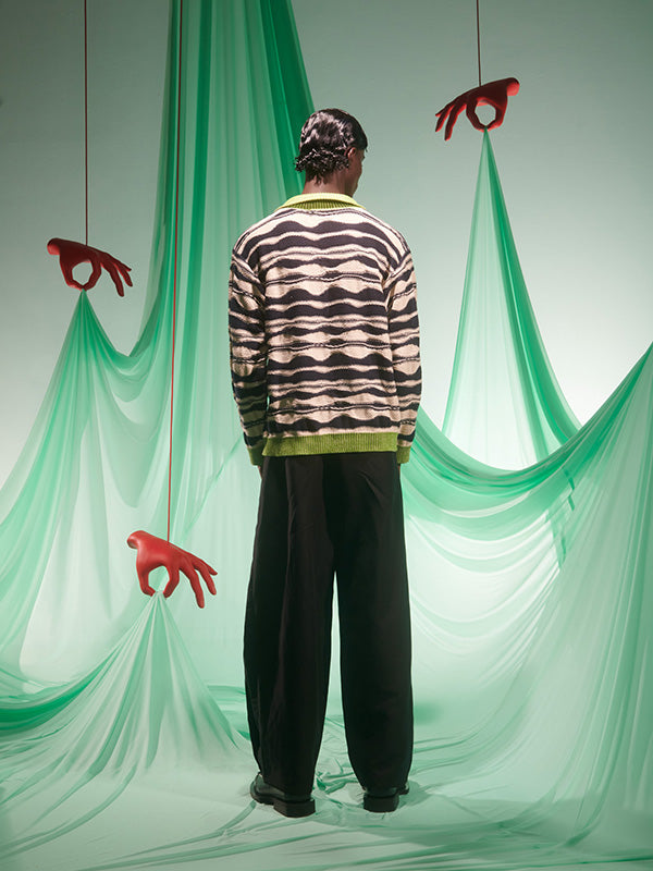 Henrik Vibskov │ Wave Knit Cardigan in Beige Black Mountain Waves