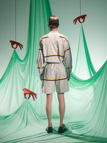 Waybill Shorts in Blue Yellow Stripes from Henrik Vibskov