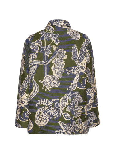 Wheel Jacket in Garden of EEden green blue and white floral patterned boxy jacket with long sleeves and straight hem, back view – Henrik Vibskov Spring/Summer 2026 Key Collection