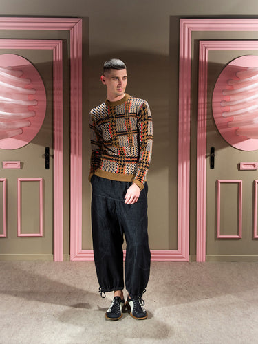 Henrik Vibskov - Dusk Knitted Blouse in Orange Mixed Checks