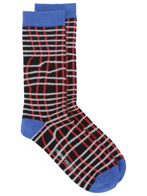 Henrik Vibskov - Loose Grid Femme Socks in Red Pink Blue Grid