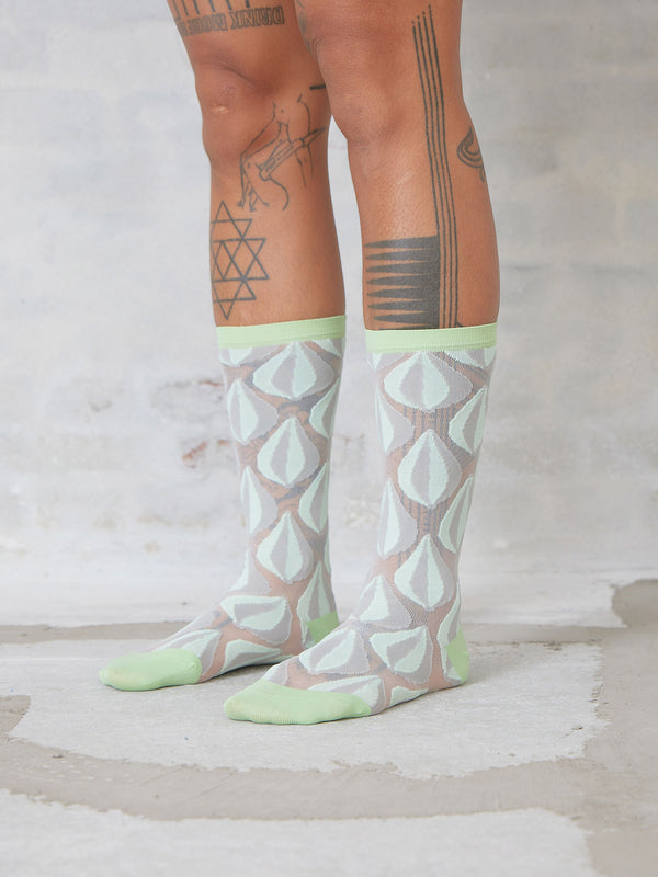 Onion Femme Socks - Green Grey Bubbles