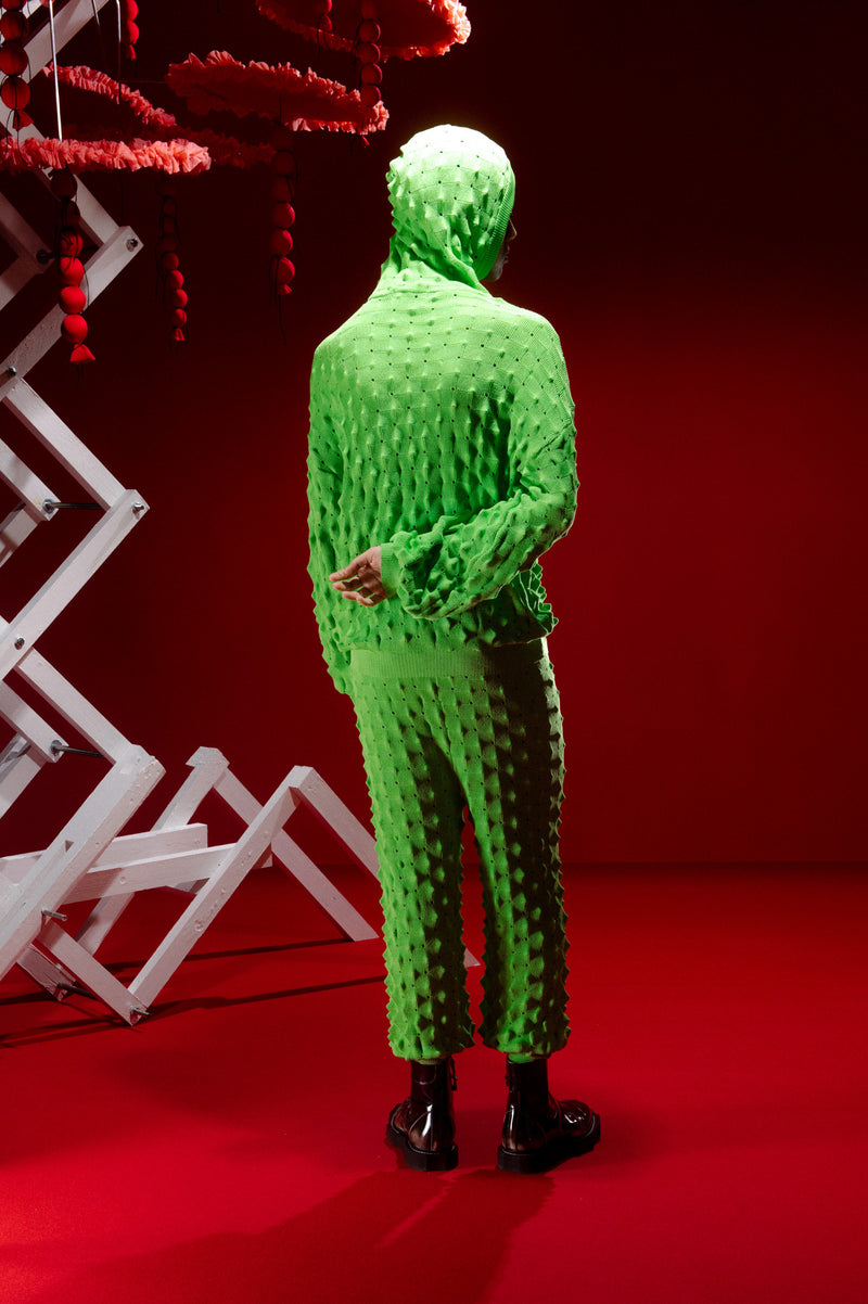 Henrik Vibskov Transparent Spike Knit Hoodie in Green Spike
