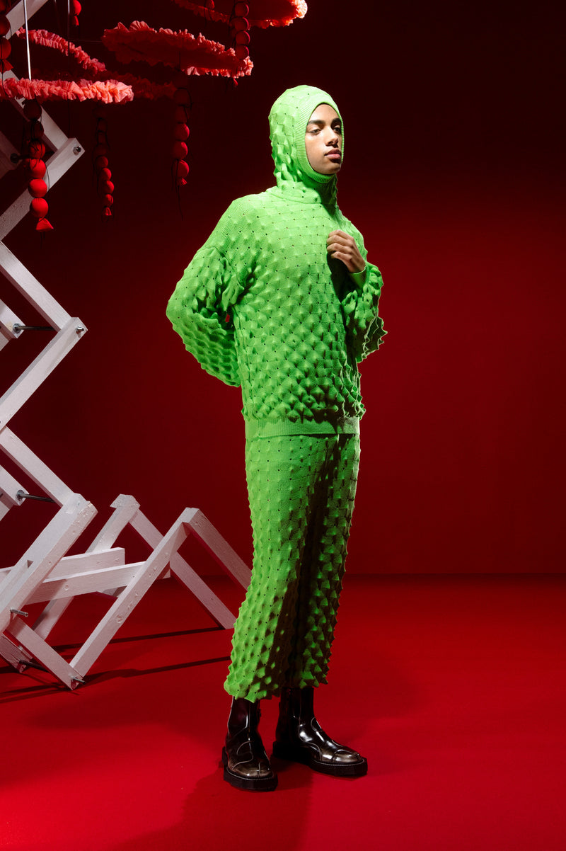 Henrik Vibskov Transparent Spike Knit Hoodie in Green Spike