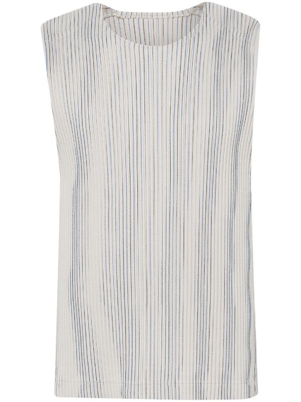Homme Plisse Issey Miyake - pleated striped vest in grey, black, and blue - 1