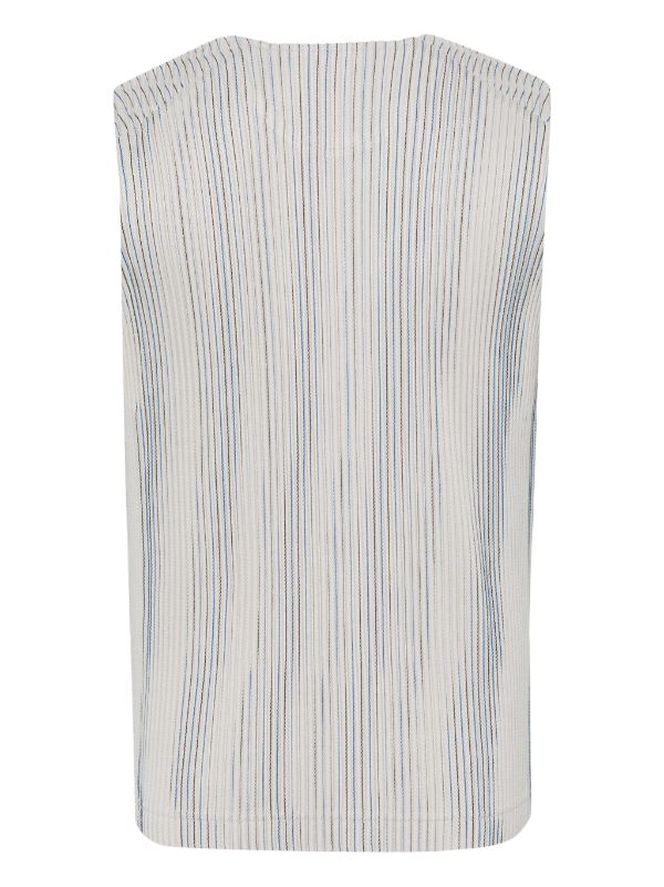 Homme Plisse Issey Miyake - pleated striped vest in grey, black, and blue - 2