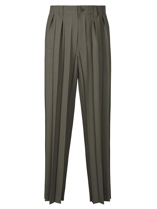 Dark brown pleated pants on a white background
