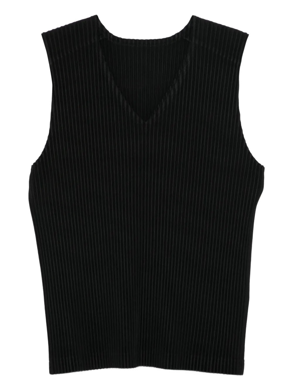 Black plissé vest from Homme Plissé Issey Miyake on a white background.