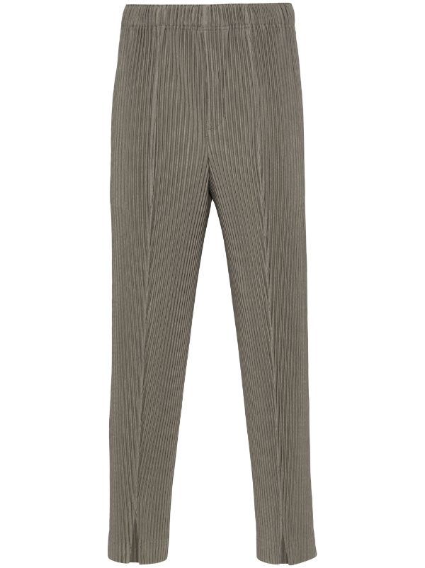 Homme Plisse Issey Miyake - slit slim pleated pants in bronzy gray - 1