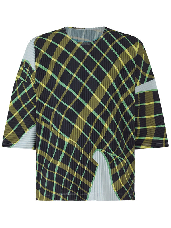 Plaid shirt with green and black pattern on a white background