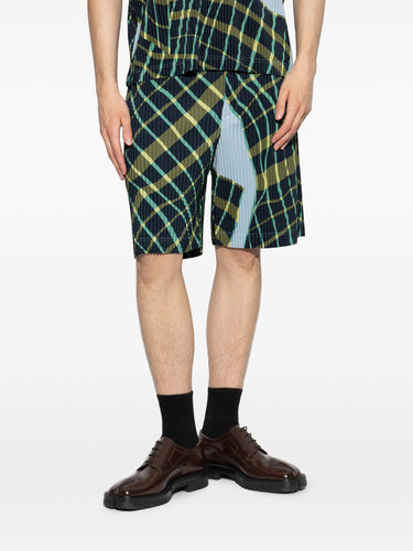 Windswept Plaid Shorts in Blue Gray from Homme Plissé Issey Miyake