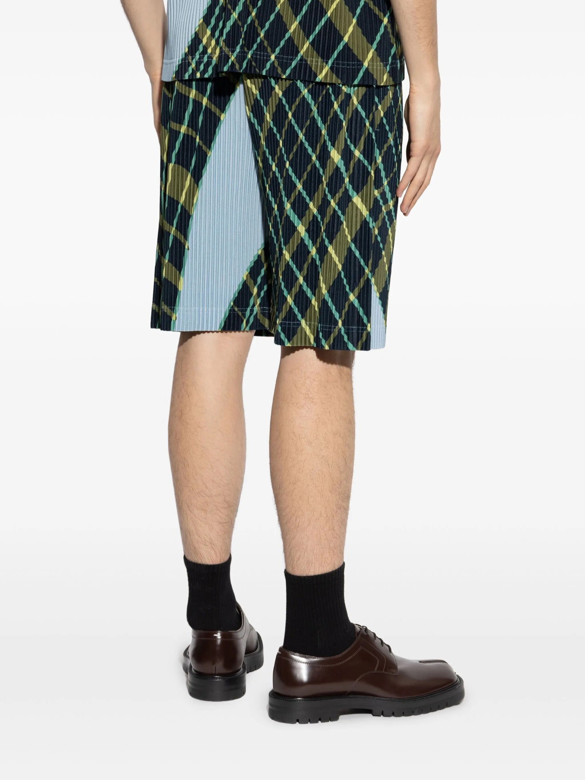 Windswept Plaid Shorts in Blue Gray from Homme Plissé Issey Miyake