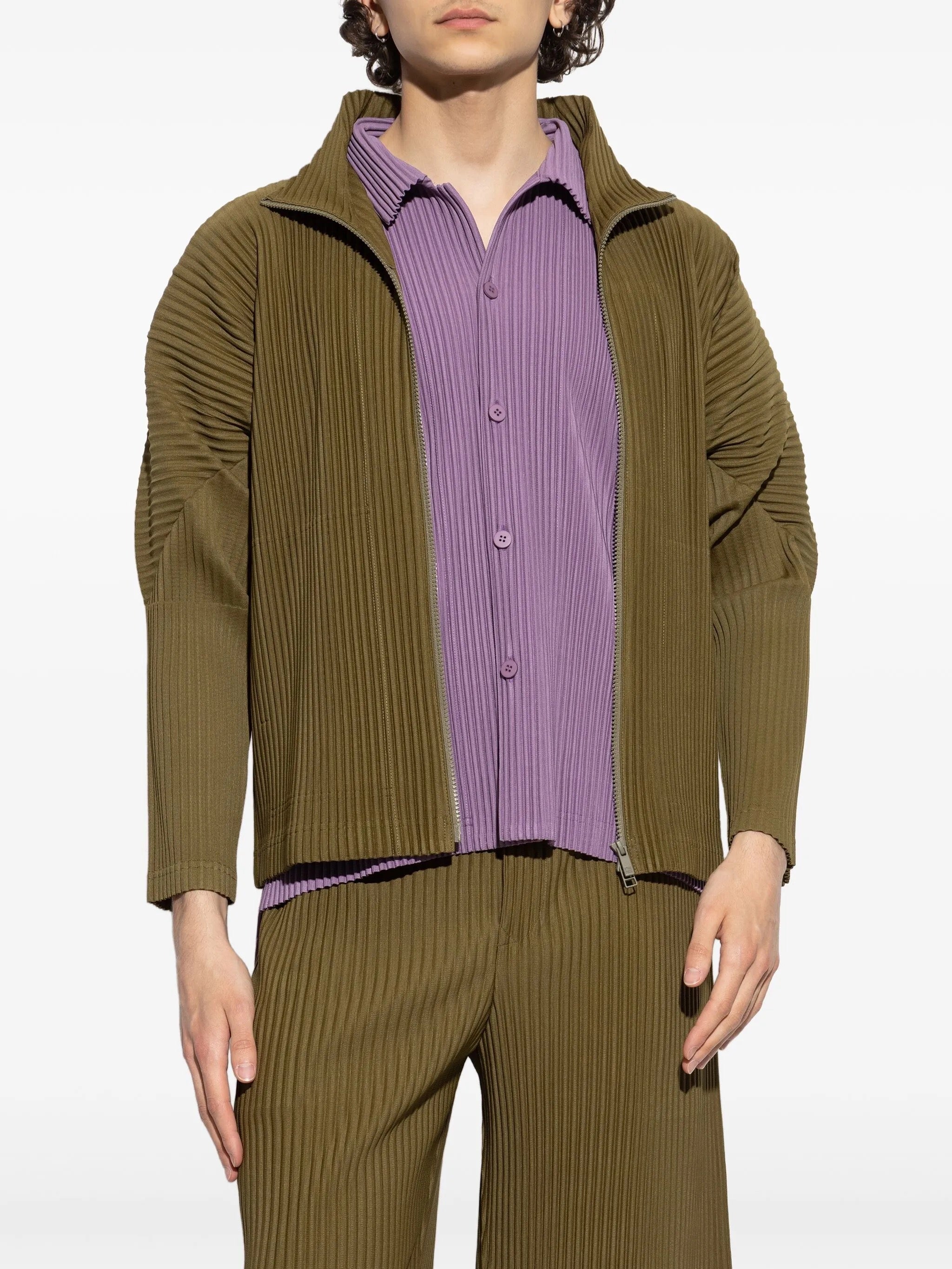 Zip Up Jacket in Olive Khaki from Homme Plissé Issey Miyake