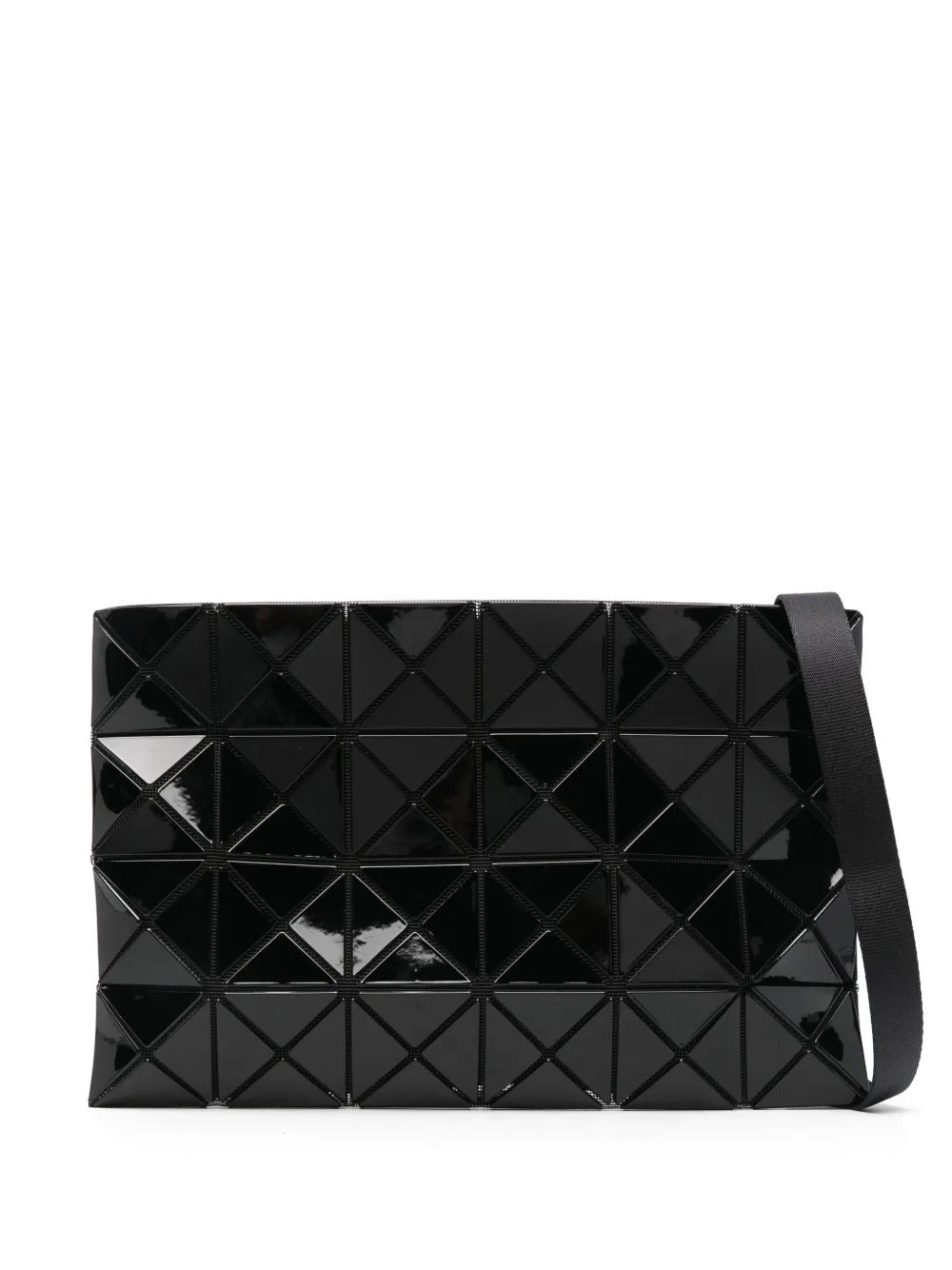 Bao Bao Issey Miyake August AW26 Lucent Shoulder Bag 4x6 in Black with glossy triangular panel construction and adjustable shoulder strap