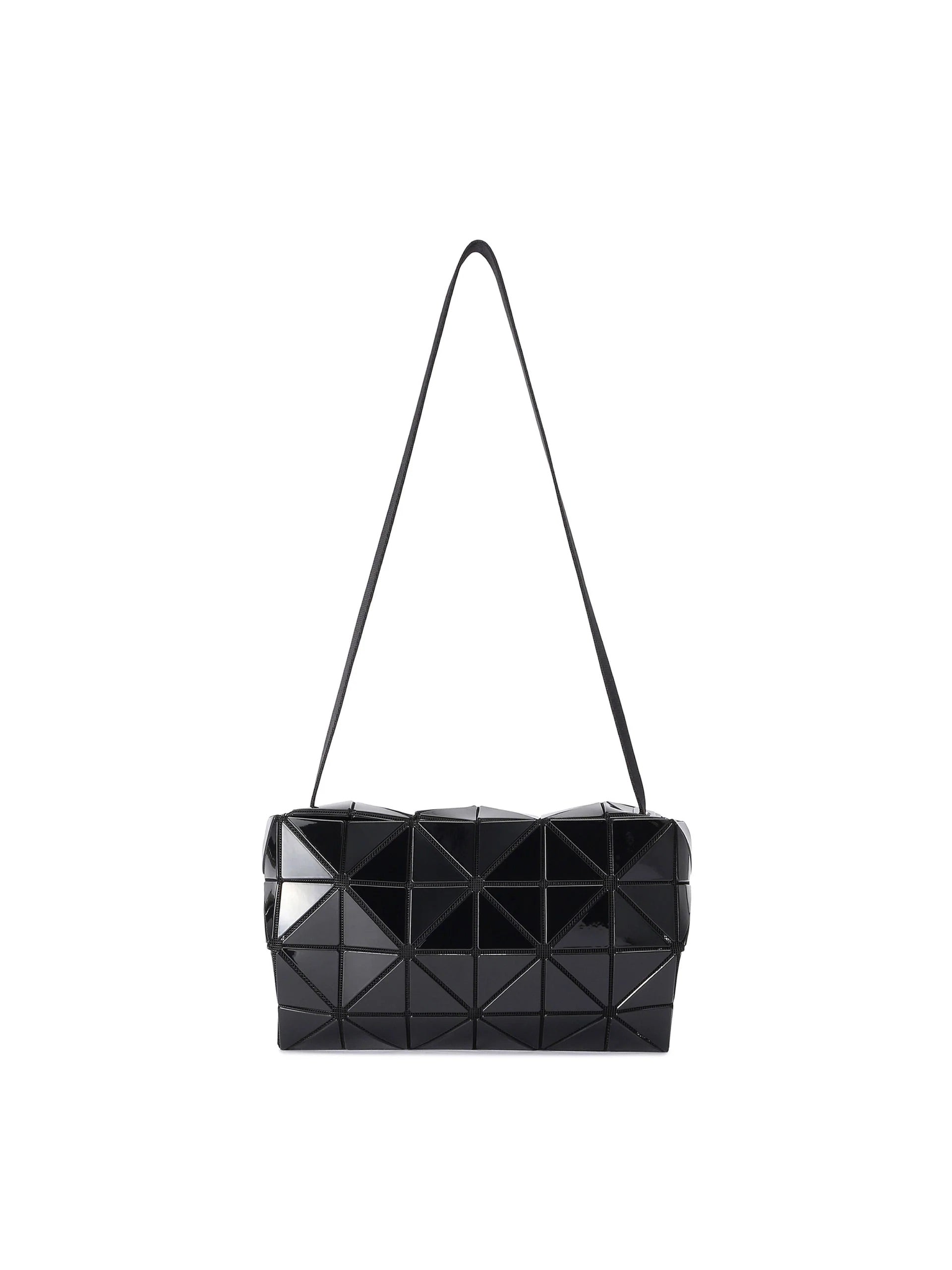 Bao Bao Issey Miyake July AW26 Carton Shoulder Bag in Black, glossy triangular-panel bag with adjustable strap