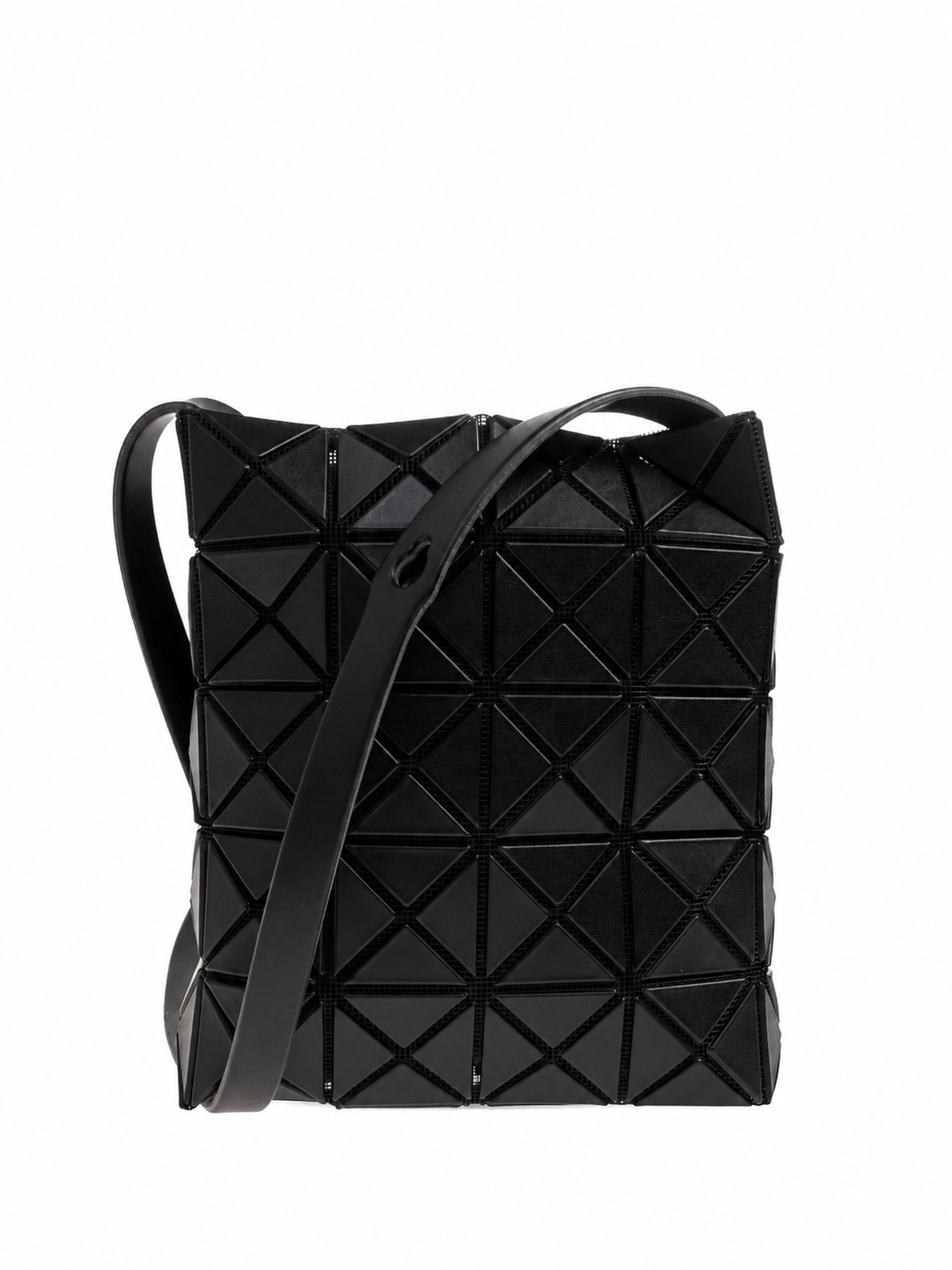Bao Bao Issey Miyake Prism Matte Shoulder Bag in matte black with geometric triangular panel design, adjustable shoulder strap and zip top closure