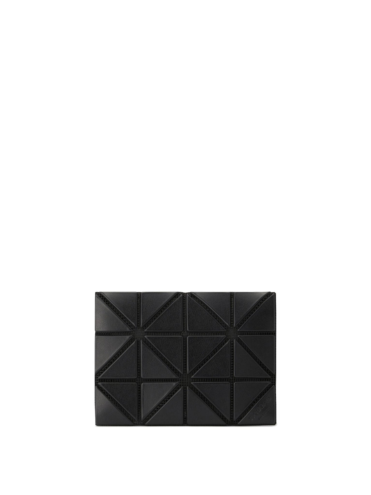 BAO BAO ISSEY MIYAKE September AW26 Card Case Matte shown from the front, featuring a compact rectangular shape with signature geometric triangular panels and a matte black finish.