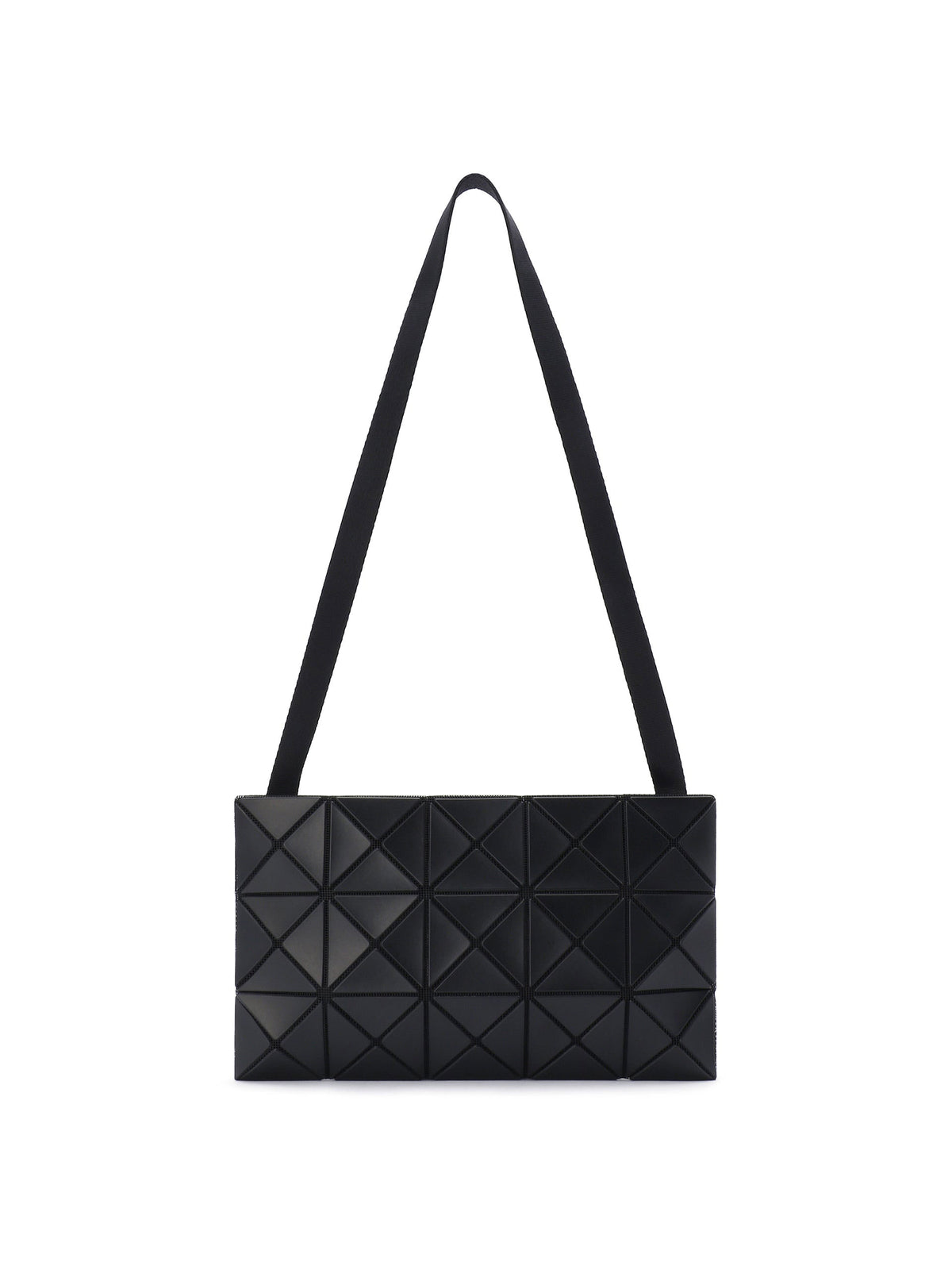 BAO BAO ISSEY MIYAKE September AW26 Lucent Matte Shoulder Bag 3x5 in Matte Black, front view showing the rectangular silhouette, long shoulder strap and signature geometric triangular panels.