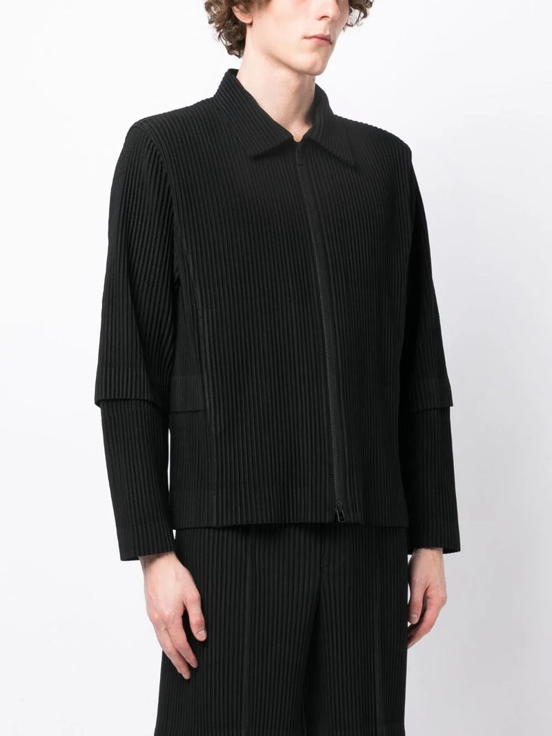 Issey Miyake Homme Plisse - collared zip-up jacket in black - 3