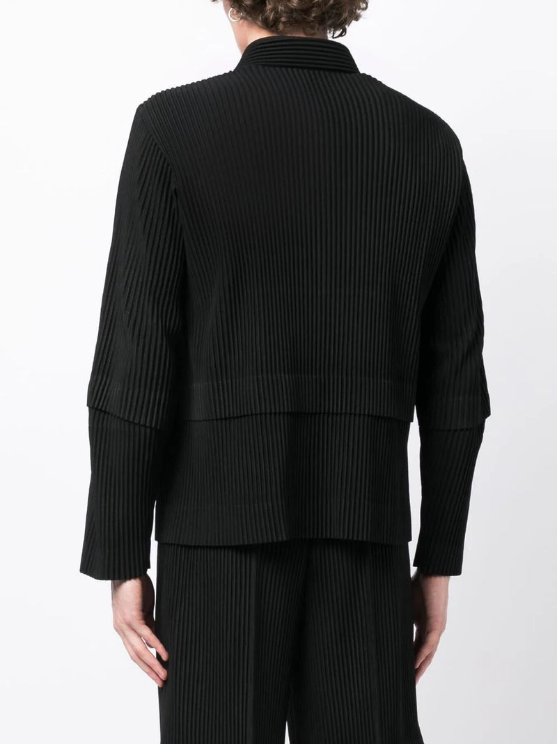 Issey Miyake Homme Plisse - collared zip-up jacket in black - 4
