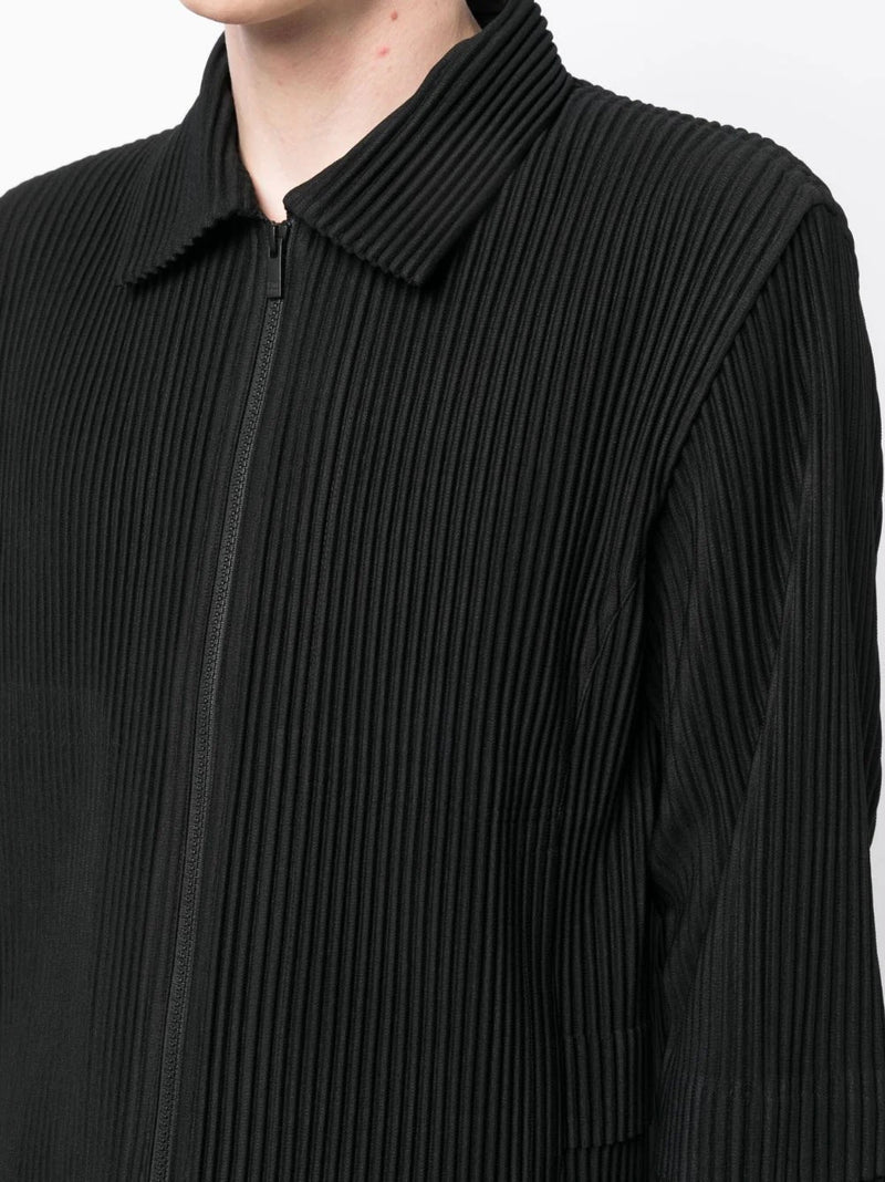 Issey Miyake Homme Plisse - collared zip-up jacket in black - 5