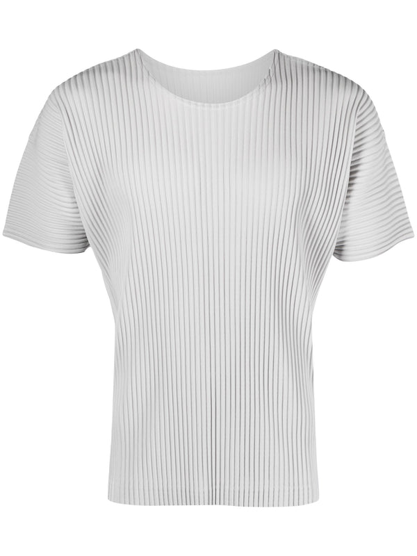 Issey Miyake Homme Plissé - pleated short sleeve shirt in light gray - 1