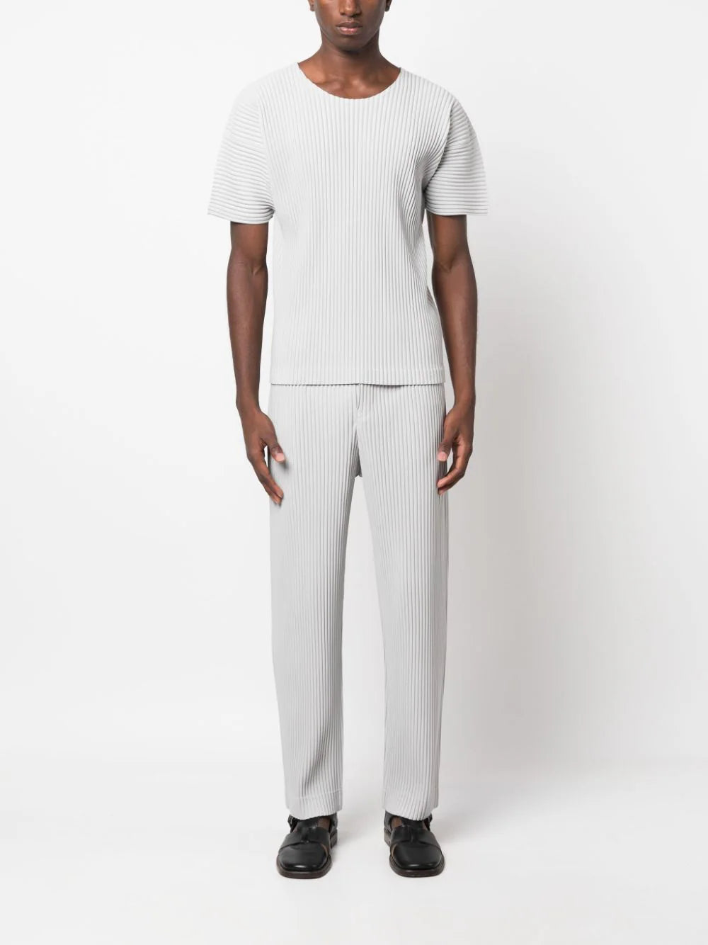 Issey Miyake Homme Plisse shirt - AW23 Pleated Short Sleeve Shirt light gray