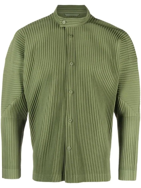 Collarless Button Shirt - Olive Green