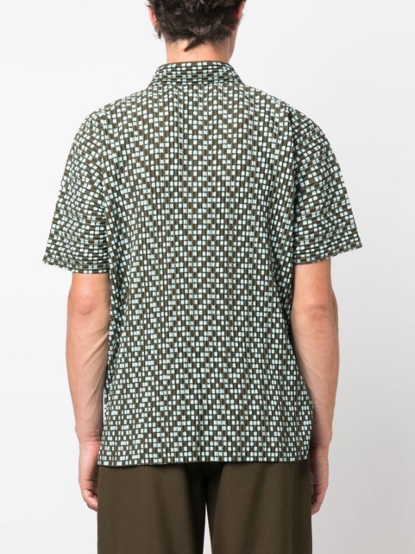 Issey Miyake Homme Plissé - button polo in khaki and light blue squares - 4