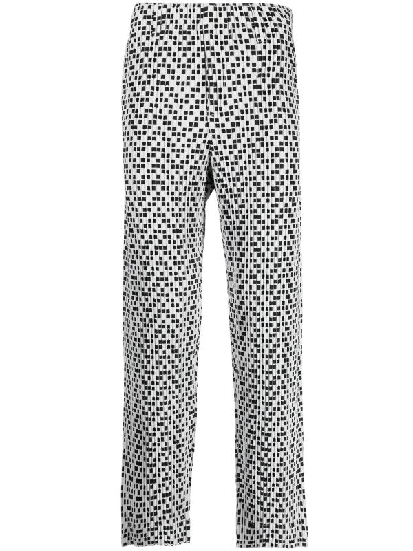 Homme Plissé Issey Miyake - straight pants in light grey and black square print - 1