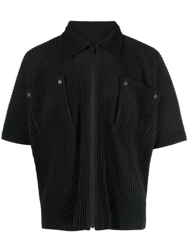 Issey Miyake Homme Plisse - zip-up shirt in black - 1