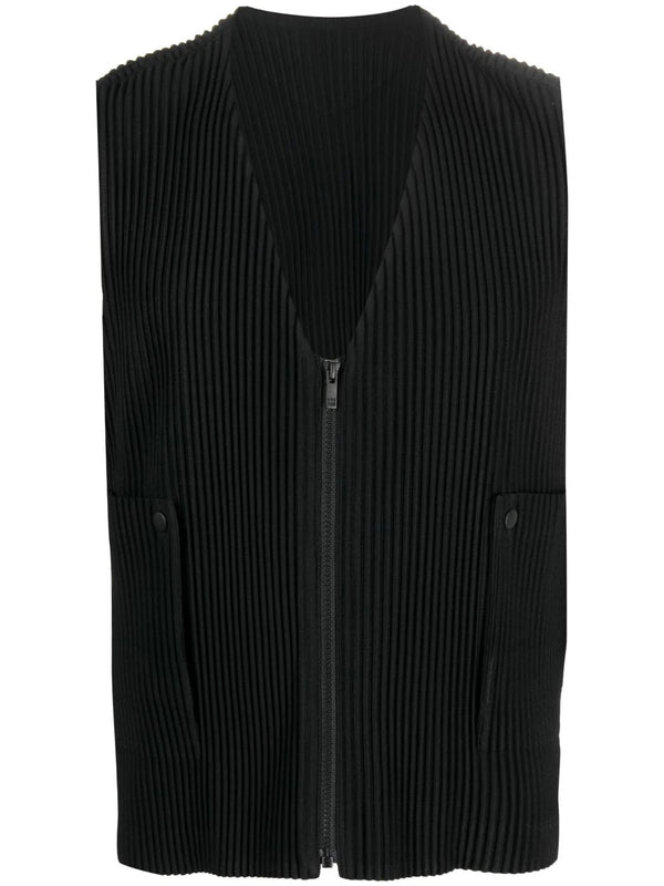 Issey Miyake Homme Plisse - zip-up vest in black - 1