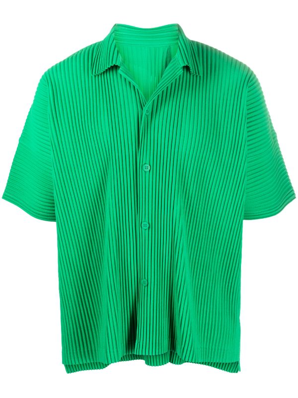 Issey Miyake Homme Plisse shirt - Button Up Pleated Shirt emerald green
