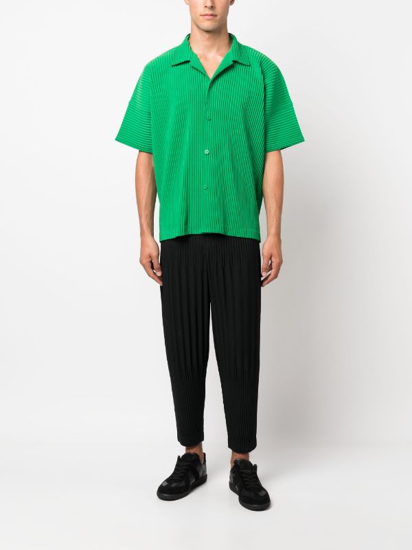 Issey Miyake Homme Plisse shirt - Button Up Pleated Shirt emerald green