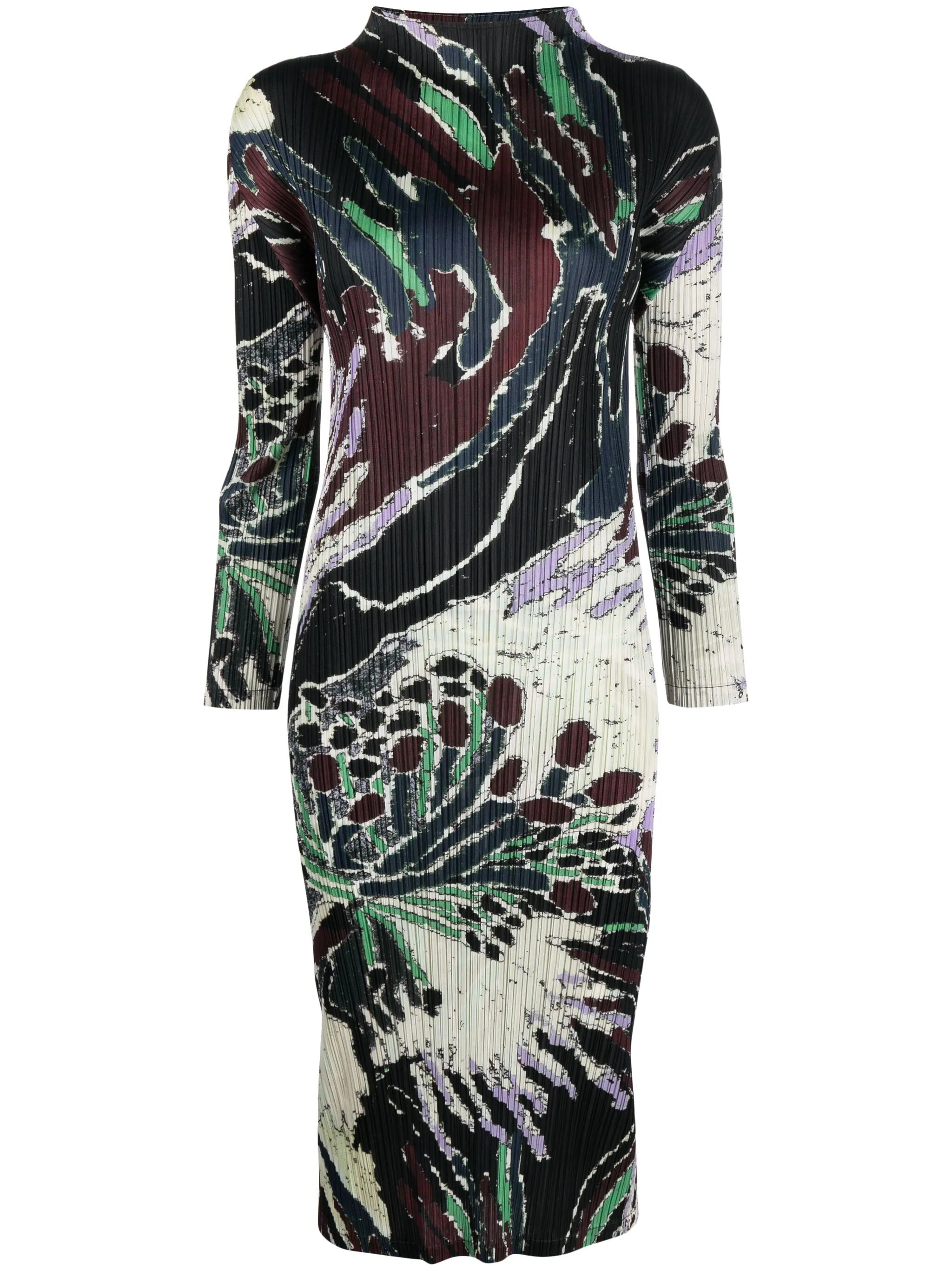 Issey Miyake Pleats Please dress - Mock Neck Dress frosty forest