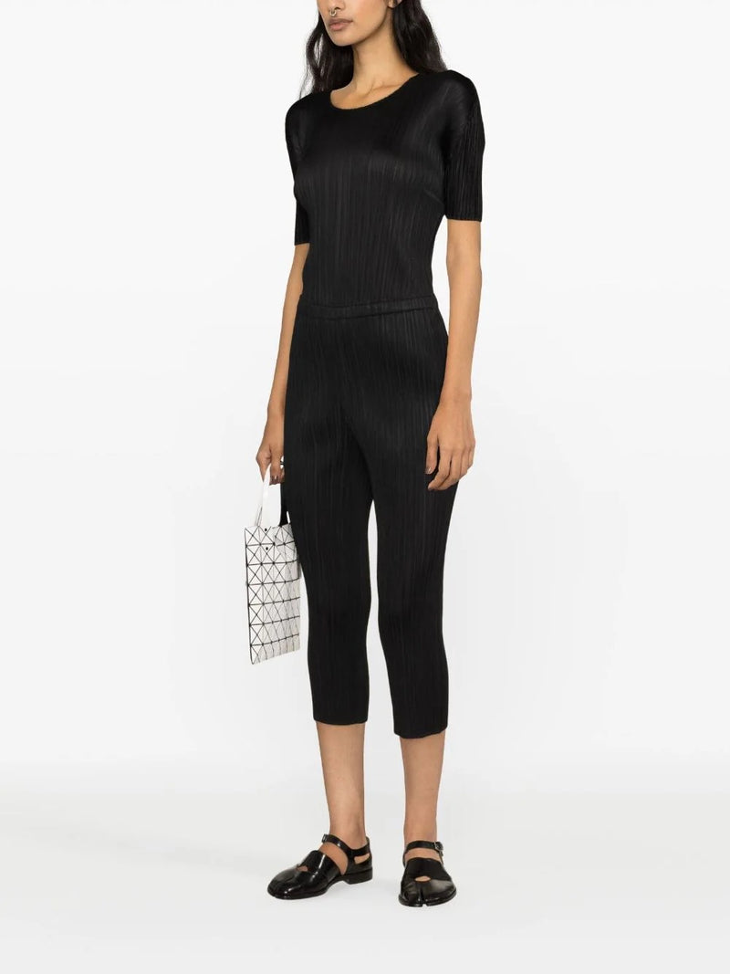 Issey Miyake Pleats Please - pleated cropped pants in black - 3