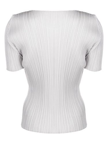 Issey Miyake Pleats Please - short sleeve top in light grey - 2