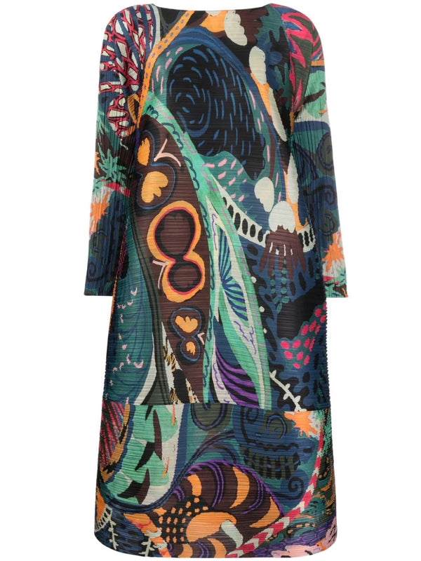 Issey Miyake Pleats Please - Showrunner dress in dark multicolour print - 1