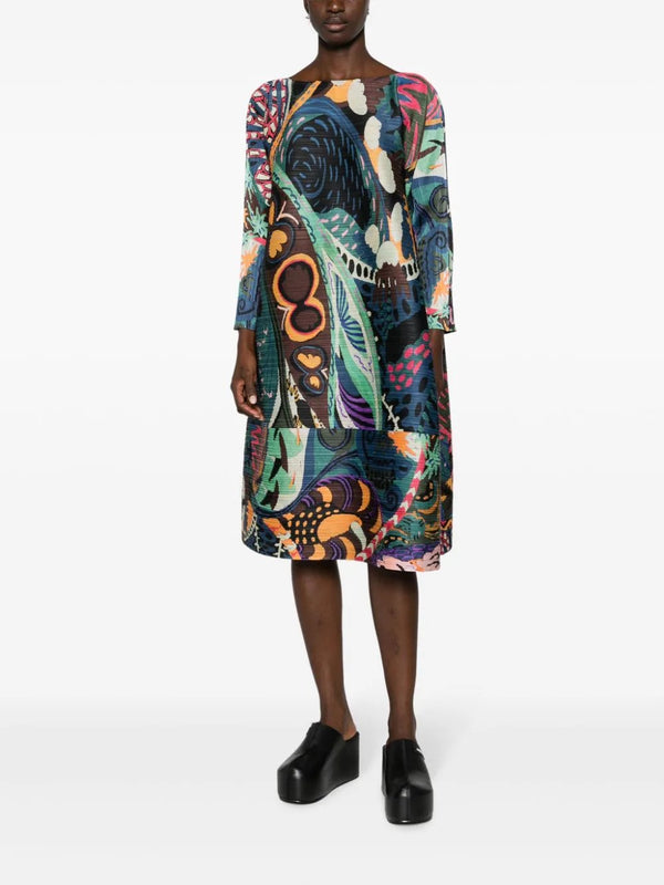 Issey Miyake Pleats Please - Showrunner dress in dark multicolour print - 2