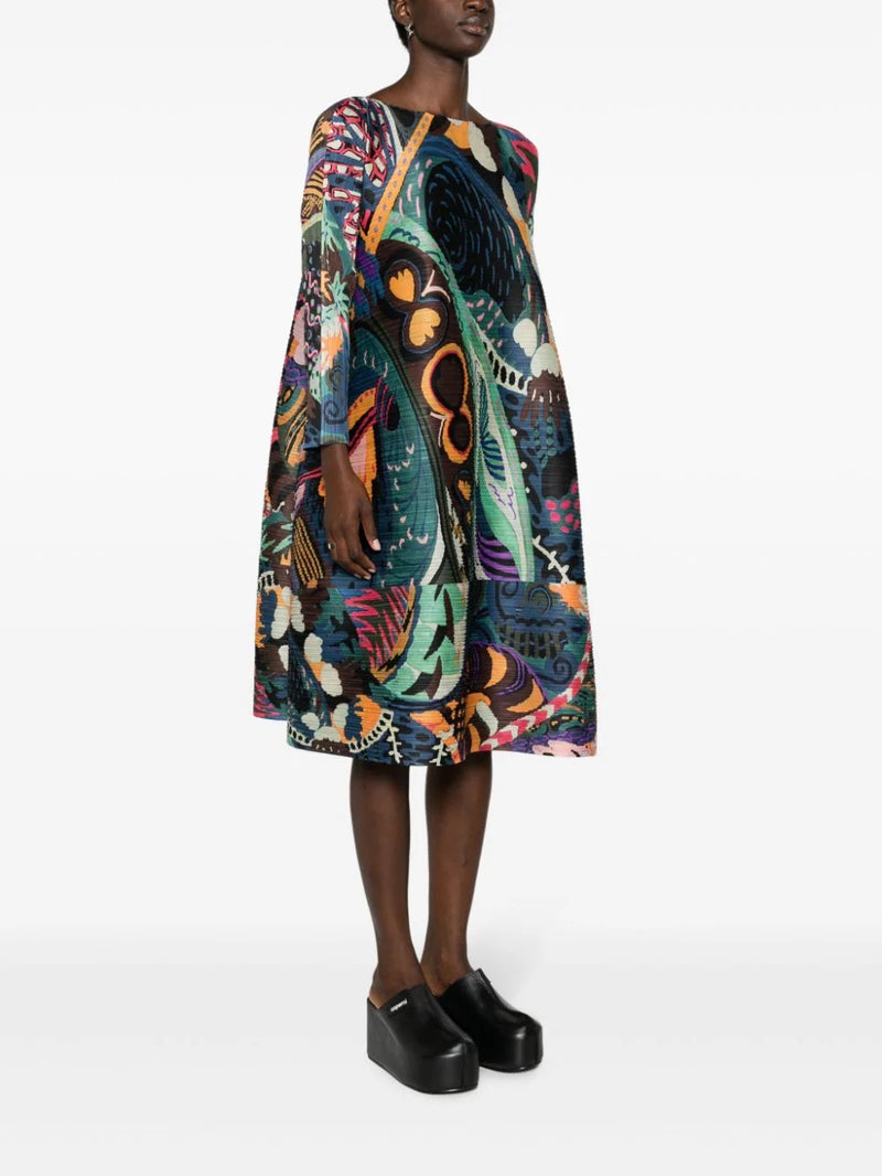 Issey Miyake Pleats Please - Showrunner dress in dark multicolour print - 3