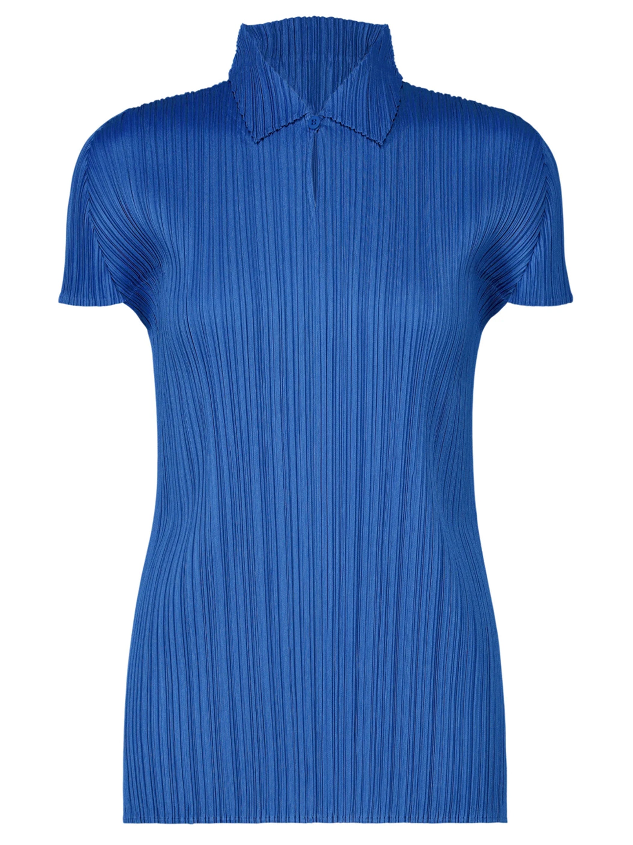 Blue pleated shirt on a white background