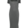 Gray pleated dress from Pleats Please Issey Miyake on a white background