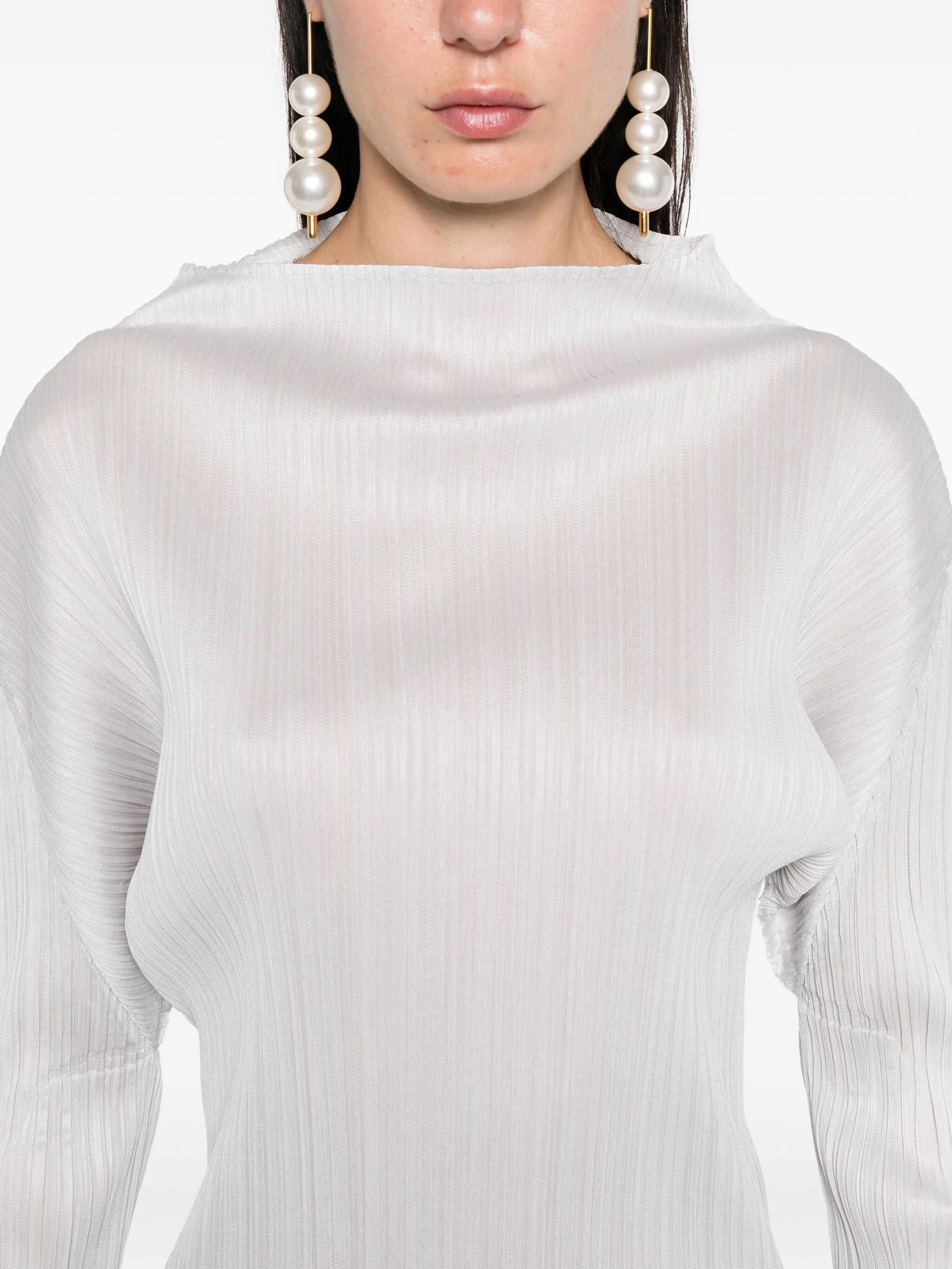 Basic Mock Neck Long-Sleeve Top in Light Gray from Pleats Please Issey Miyake