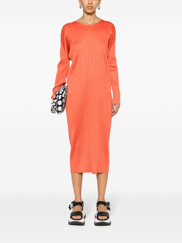 Issey Miyake Pleats Please | AW23 Long Sleeve Dress in Orange Red