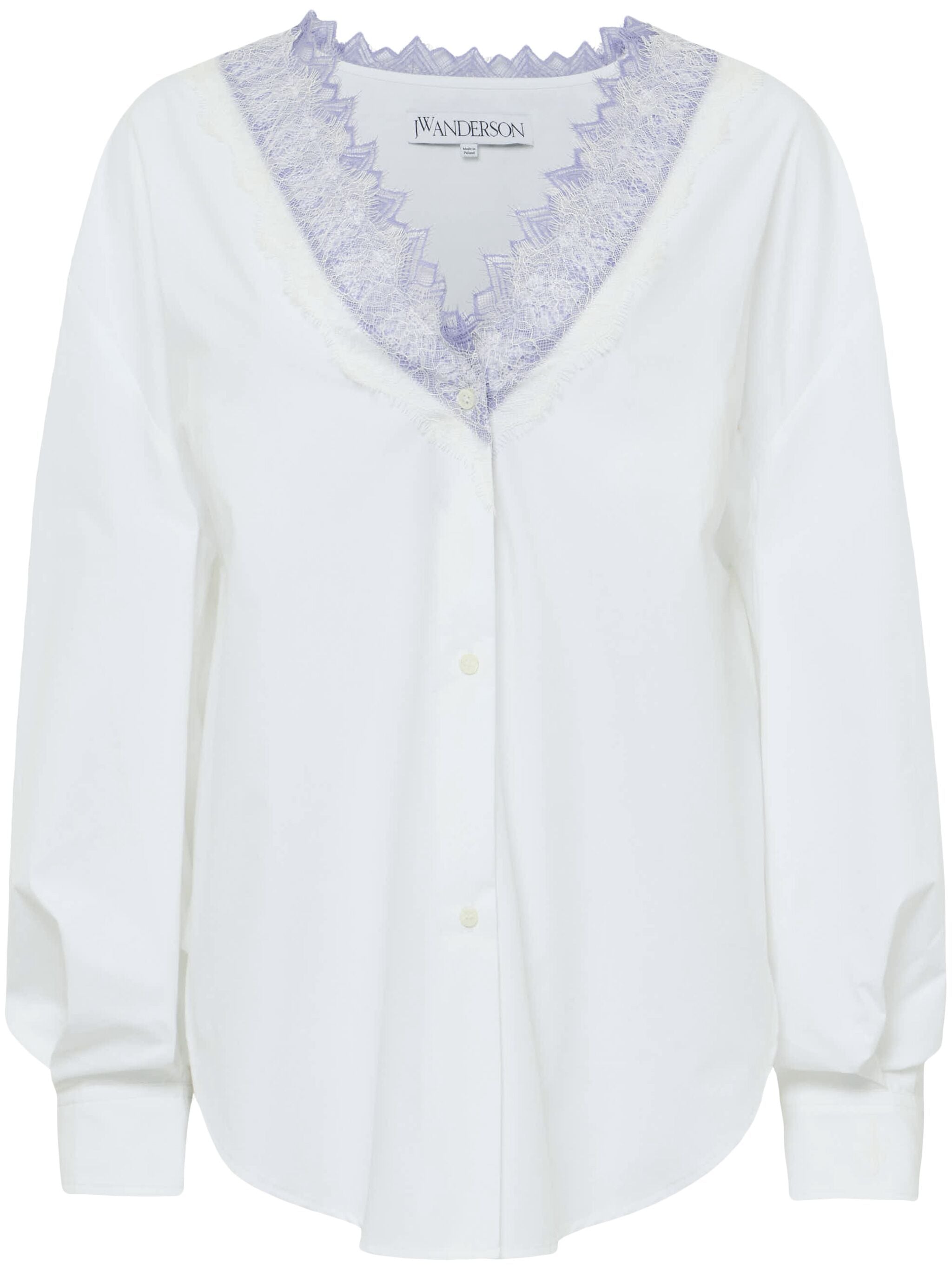 Lace Trim V Neck Shirt in White from JW Anderson