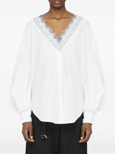 Lace Trim V Neck Shirt in White from JW Anderson