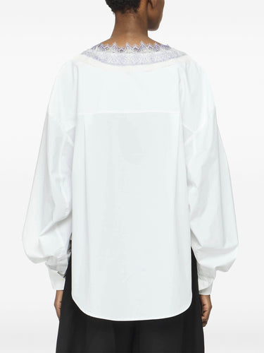 Lace Trim V Neck Shirt in White from JW Anderson