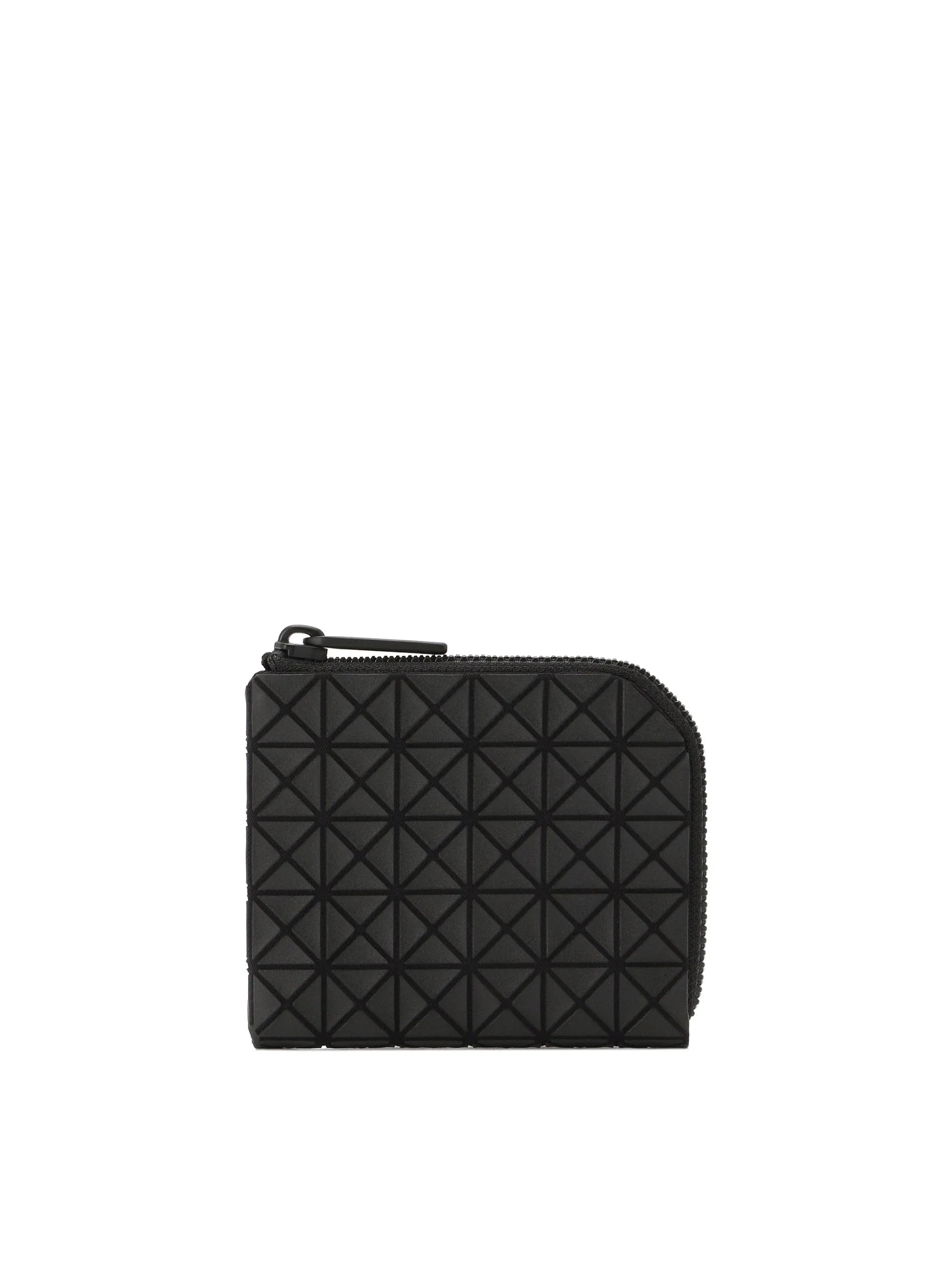 Bao Bao Issey Miyake Kuro Clam Wallet in matte black with geometric triangular panel design, L-shaped zip closure and compact silhouette