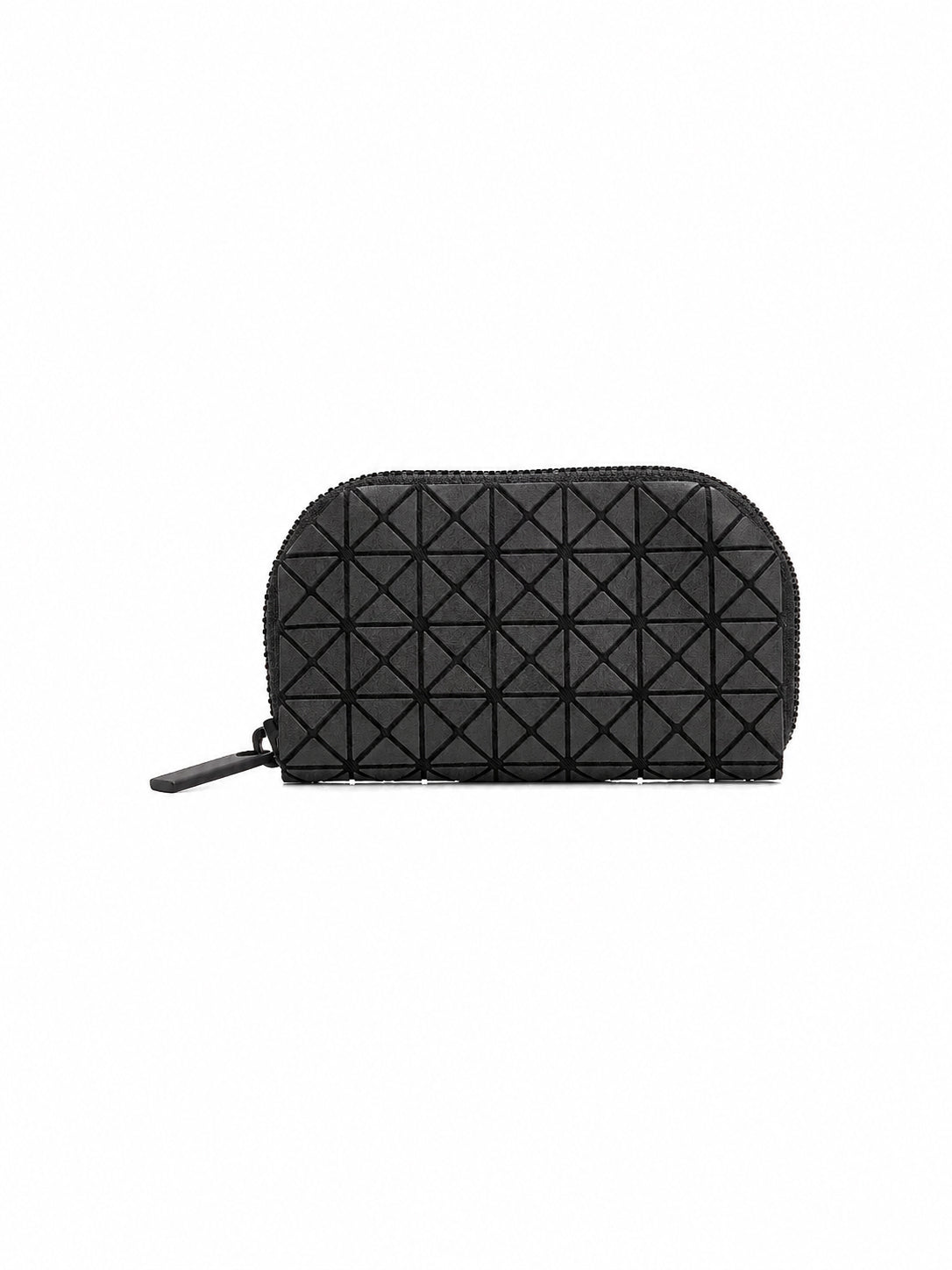Bao Bao Issey Miyake Kuro Fragment Wallet in matte black with geometric triangular panel design, zip closure and compact card holder shape