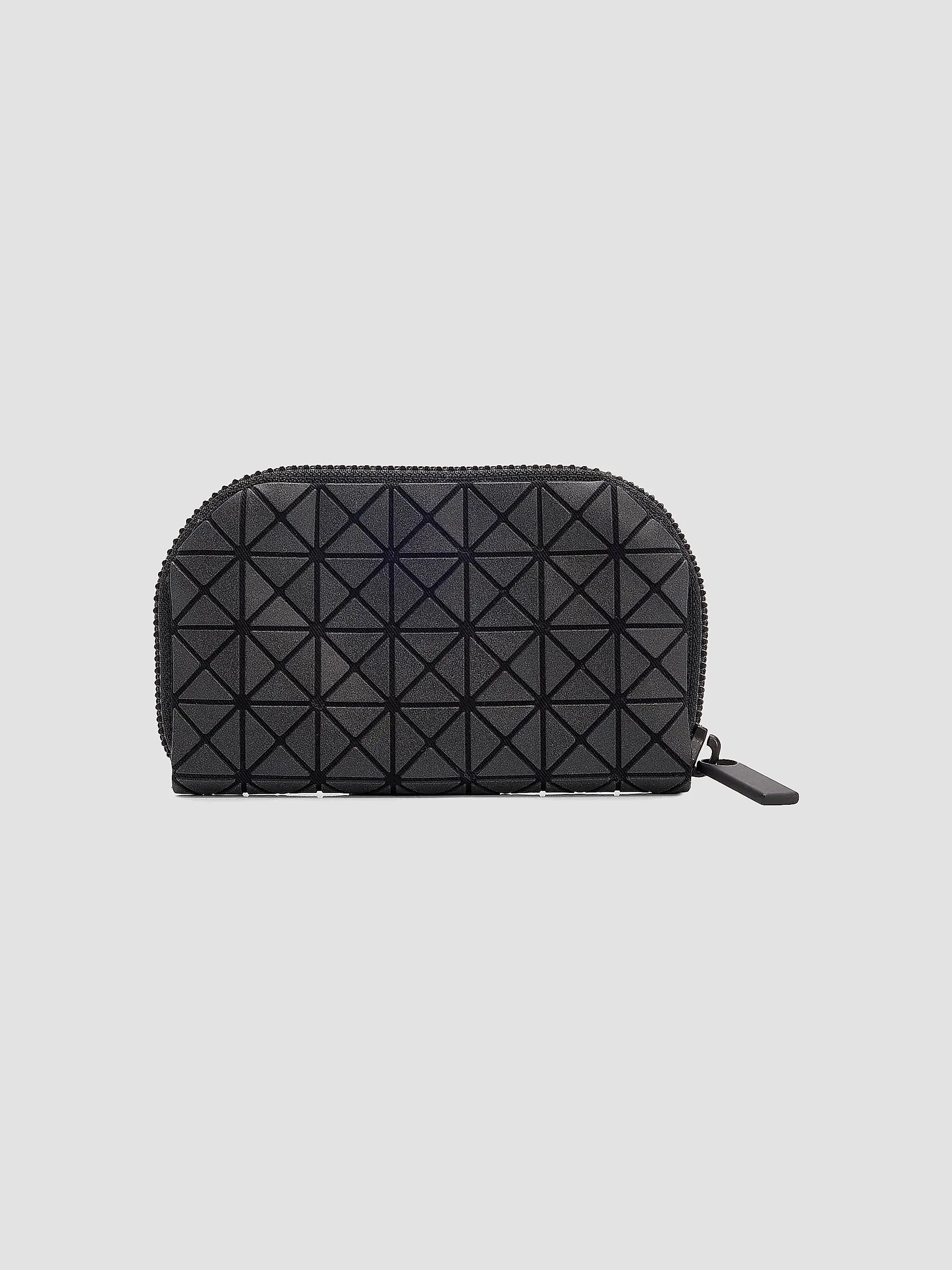 Bao Bao Issey Miyake black Kuro Fragment Wallet with rounded zip silhouette, signature triangular construction and slim compact profile
